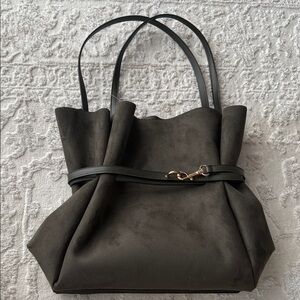 H&M Olive Green Suede Tote with Black Straps